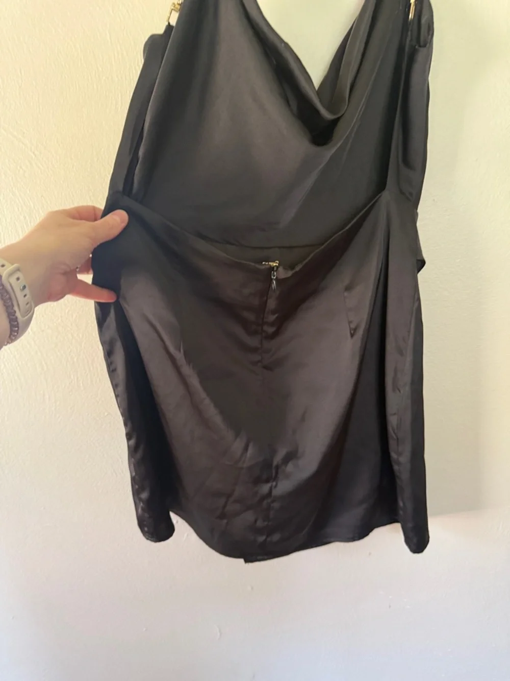 Black Backless Slip Dress with Gold Chain Straps - Picture 5 of 7